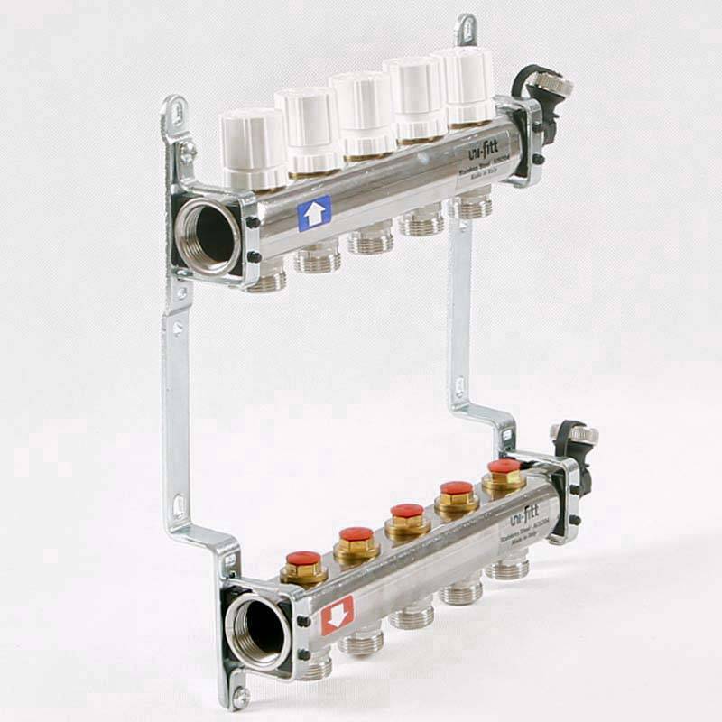 Коллекторная группа из нержавеющей стали Uni-Fitt 315S с регулировочными и термостатическими вентилями 1 x 3/4 EK 5 выходов 451I4305