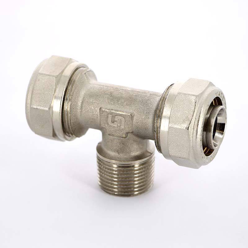 Тройник обжимной Tiemme никелированный 16x1/2x16 наружная резьба 1600038