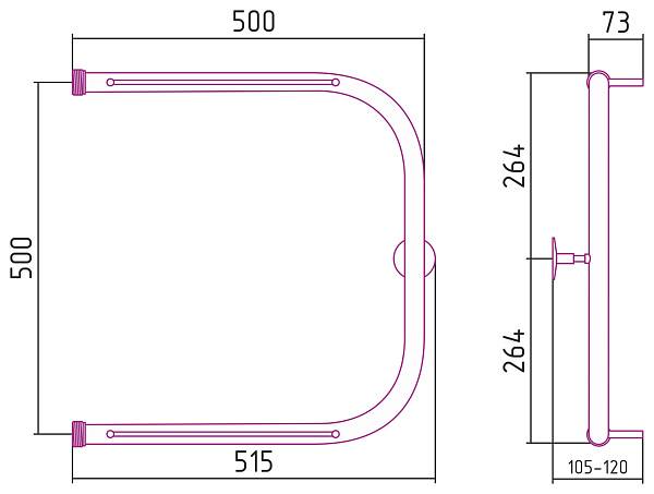 Полотенцесушитель водяной Стилье П-образный 50x50 см нержавеющая сталь 00012-5050