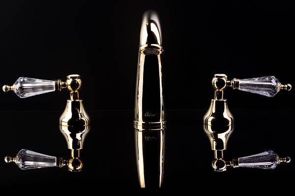 Смеситель для раковины Boheme Camelia на 3 отверстия золото глянцевое 297-Camelia