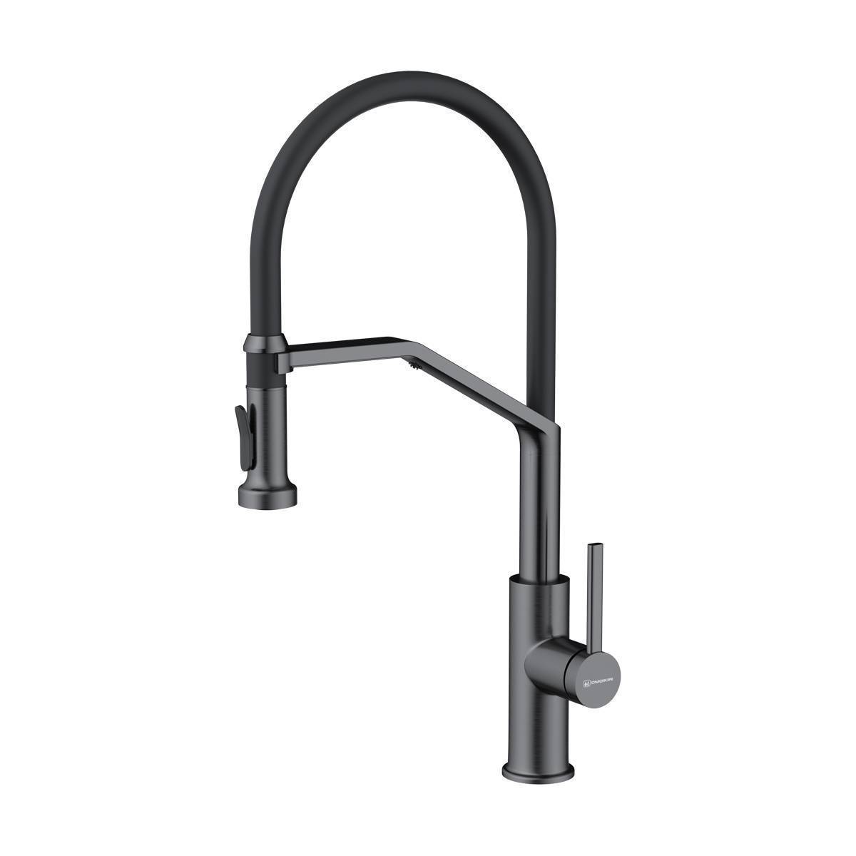 Смеситель для кухни с выдвижным изливом и подключением фильтра Omoikiri Makkari 2 Plus-SB-GM-BL вороненая сталь/черный 4994497