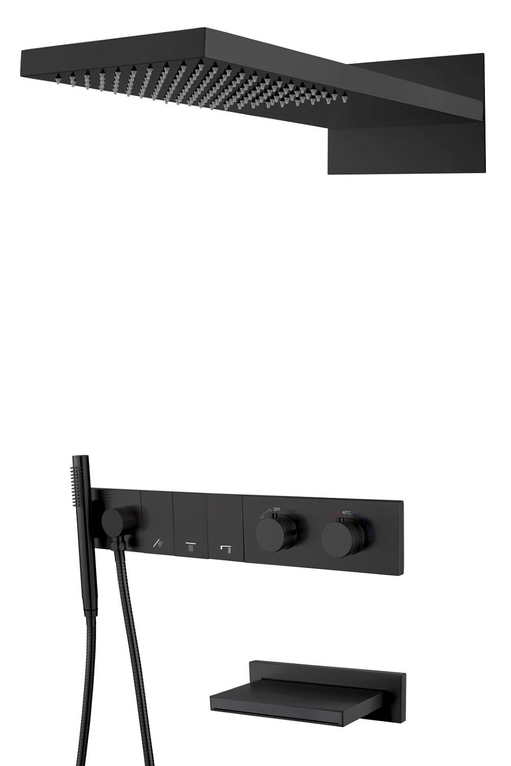 Душевой комплект встраиваемый Boheme Zodiac с термостатом изливом верхним и ручным душем black 133-2-B