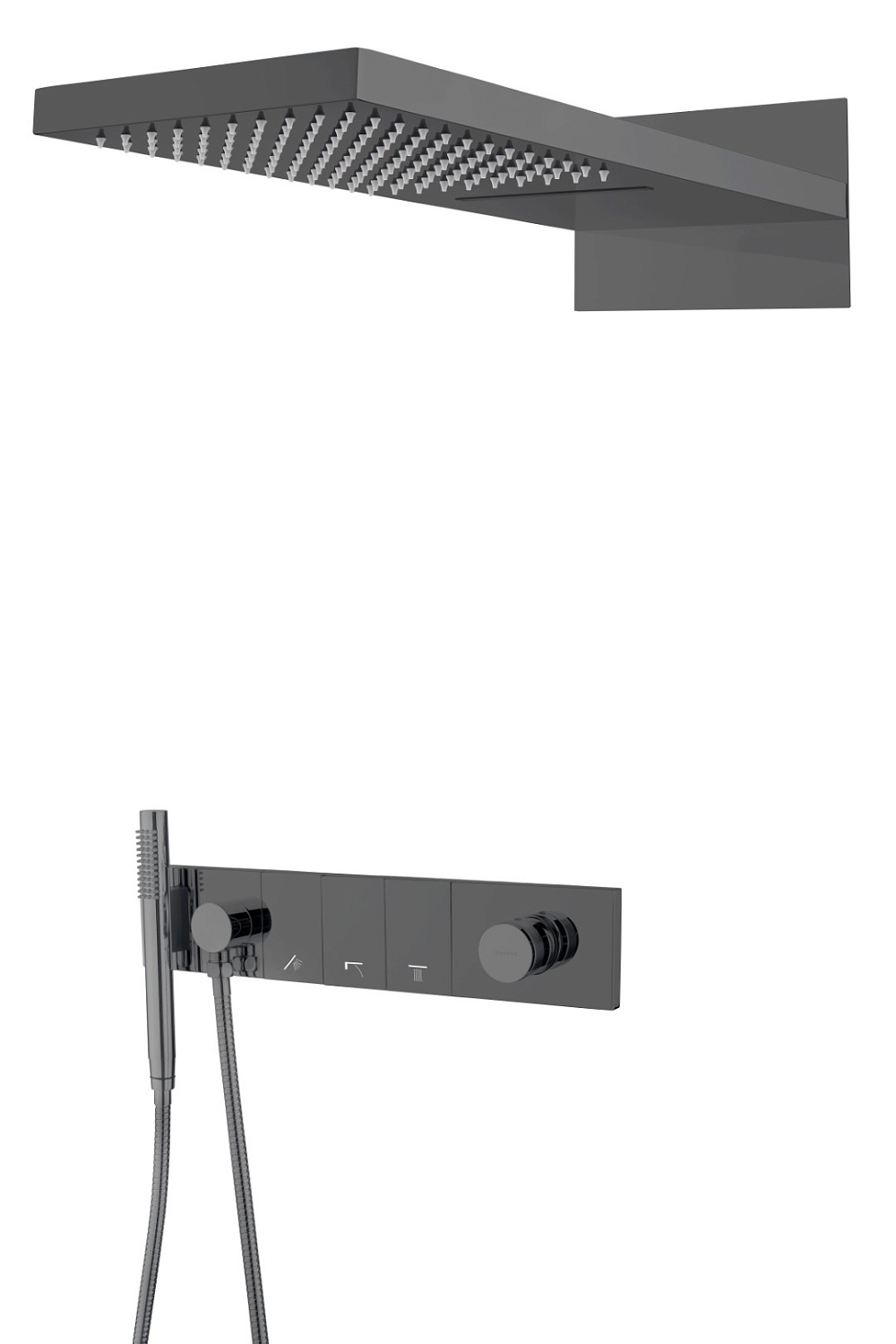 Душевой комплект со смесителем Boheme Zodiac трехпозиционный глянцевая оружейная сталь 132-SGM