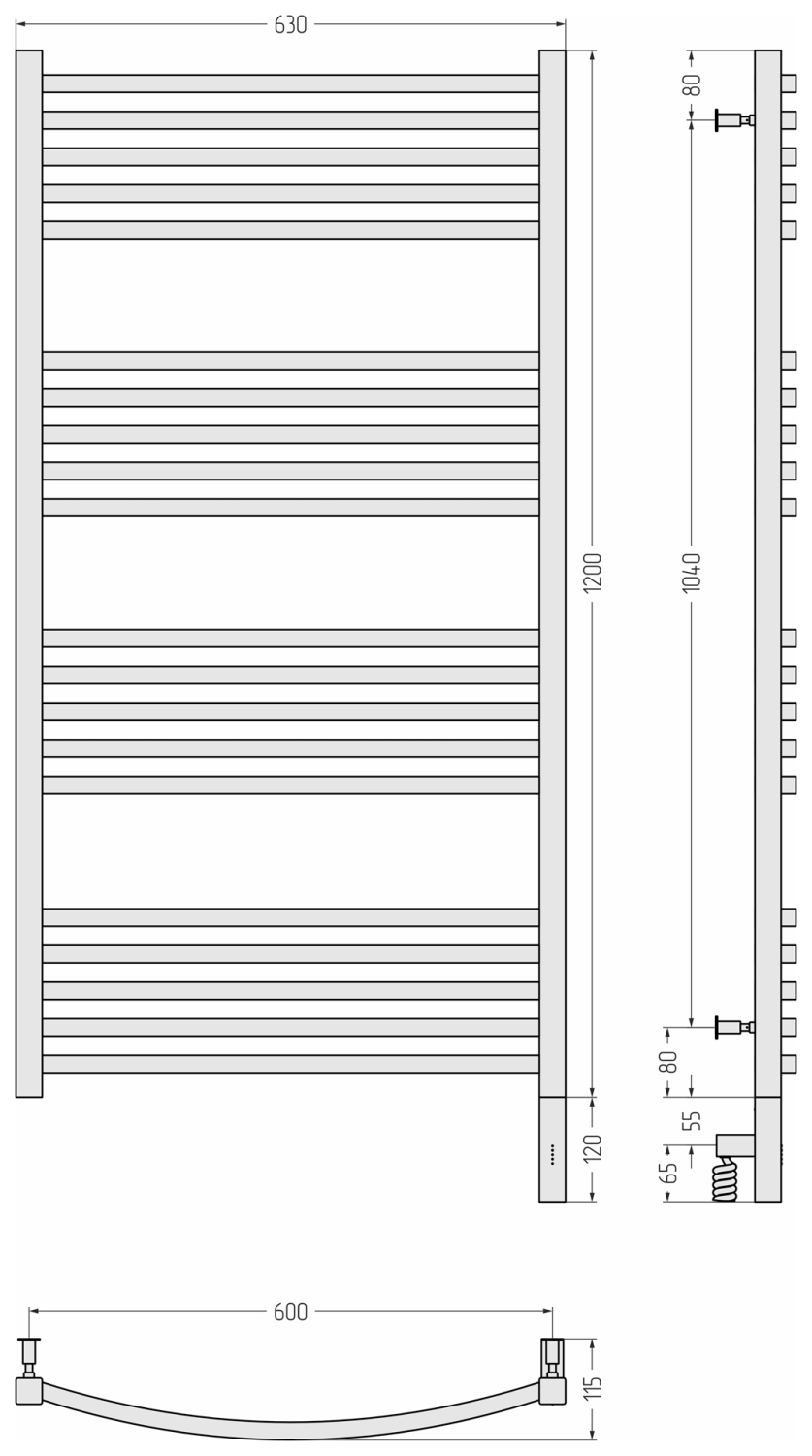 Полотенцесушитель электрический Сунержа Аркус 3.0 630x1320 мм правое подключение золотой шёлк матовый 32-5705-1260