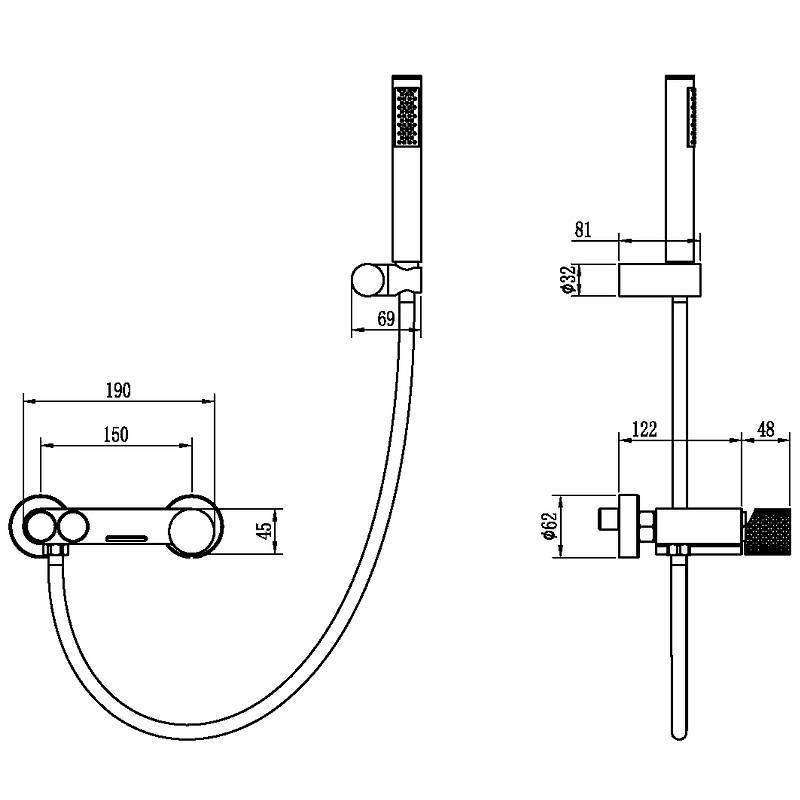 Смеситель для ванны Boheme Stick Spirale с ручным душем и держателем black 123-BB.4