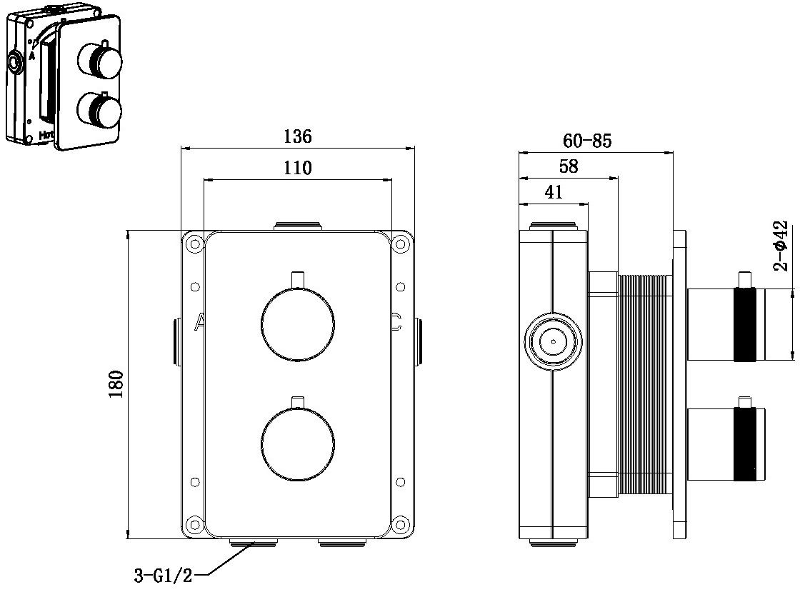 Смеситель для ванны с термостатом встраиваемый Allen Brau Priority графит браш 5.31314-MG
