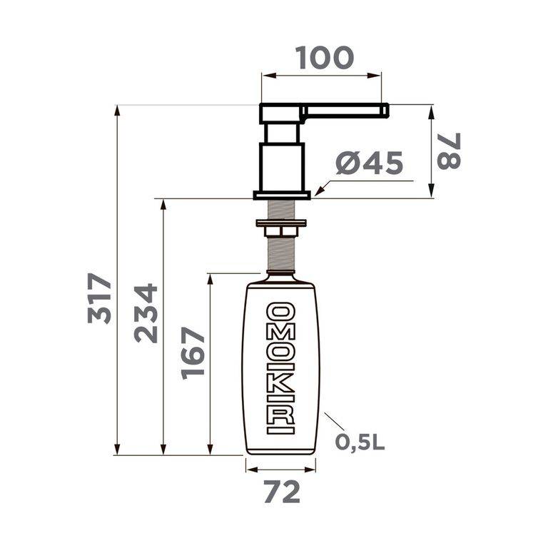 Дозатор встраиваемый Omoikiri OM-04 графит 4995052