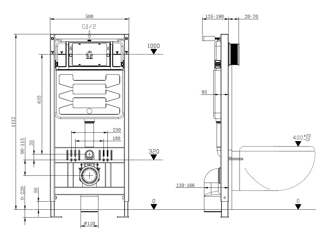 Инсталляция для унитаза Allen Brau Pneumatic Pro 50x26x111.2 см 9.11101.20