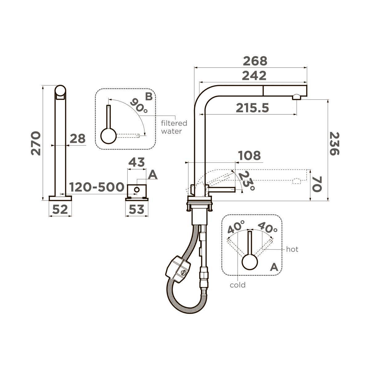 Смеситель для кухни Omoikiri Nara 2 Plus-S-C с выдвижным изливом и подключением фильтра хром 4994367