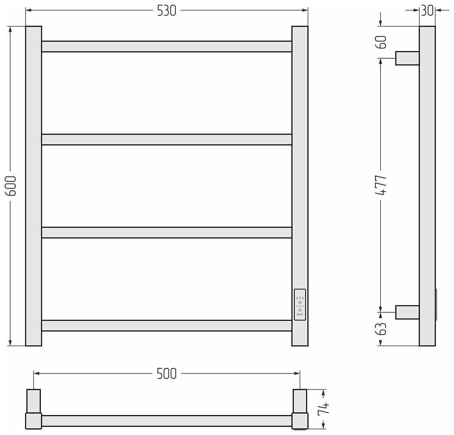 Полотенцесушитель электрический Стилье Формат 26 53x60 см левый черный матовый 31526-6050