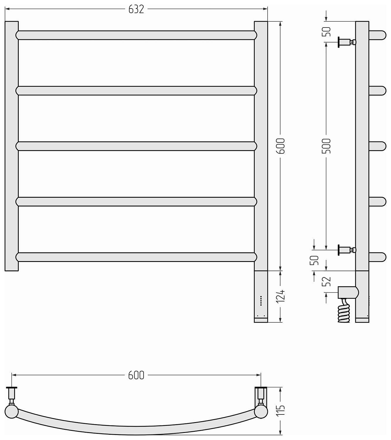 Полотенцесушитель электрический Сунержа Галант 3.0 632x724 мм правый матовая шампань 022-5801-6060