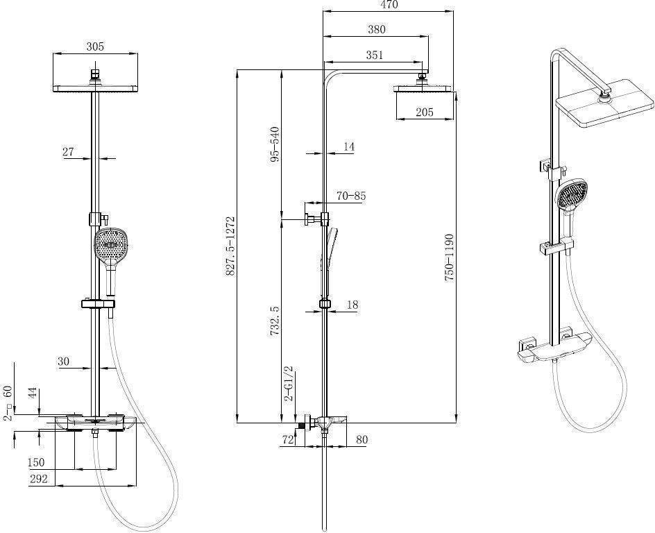Душевая стойка Allen Brau Infinity 29.2x47 см черный 5.21030-31