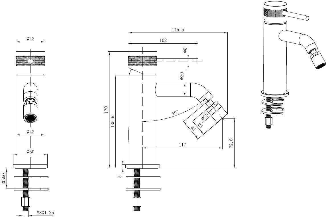 Смеситель для биде Allen Brau Priority с донным клапаном хром 5.31A04-00