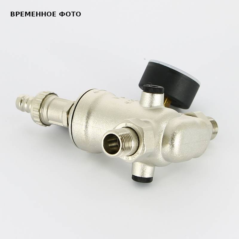 Фильтр промывной Uni-Fitt ВН 1/2 x 3/4 с редукционным соединением под манометр 100 мкм никелированный 999X0025