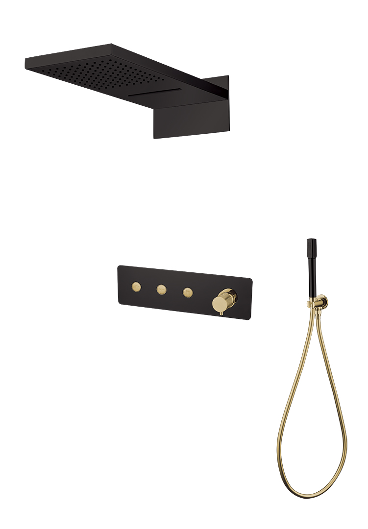 Душевой комплект встраиваемый Boheme Fusion смеситель верхний и ручной душ черный/золото 130-BG