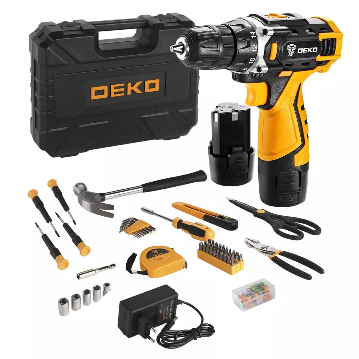 Дрель-шуруповерт аккумуляторная DEKO DKCD12FU-Li 12 В 2x2.0 Ач кейс + набор 104 шт DKCD12FU-Li
