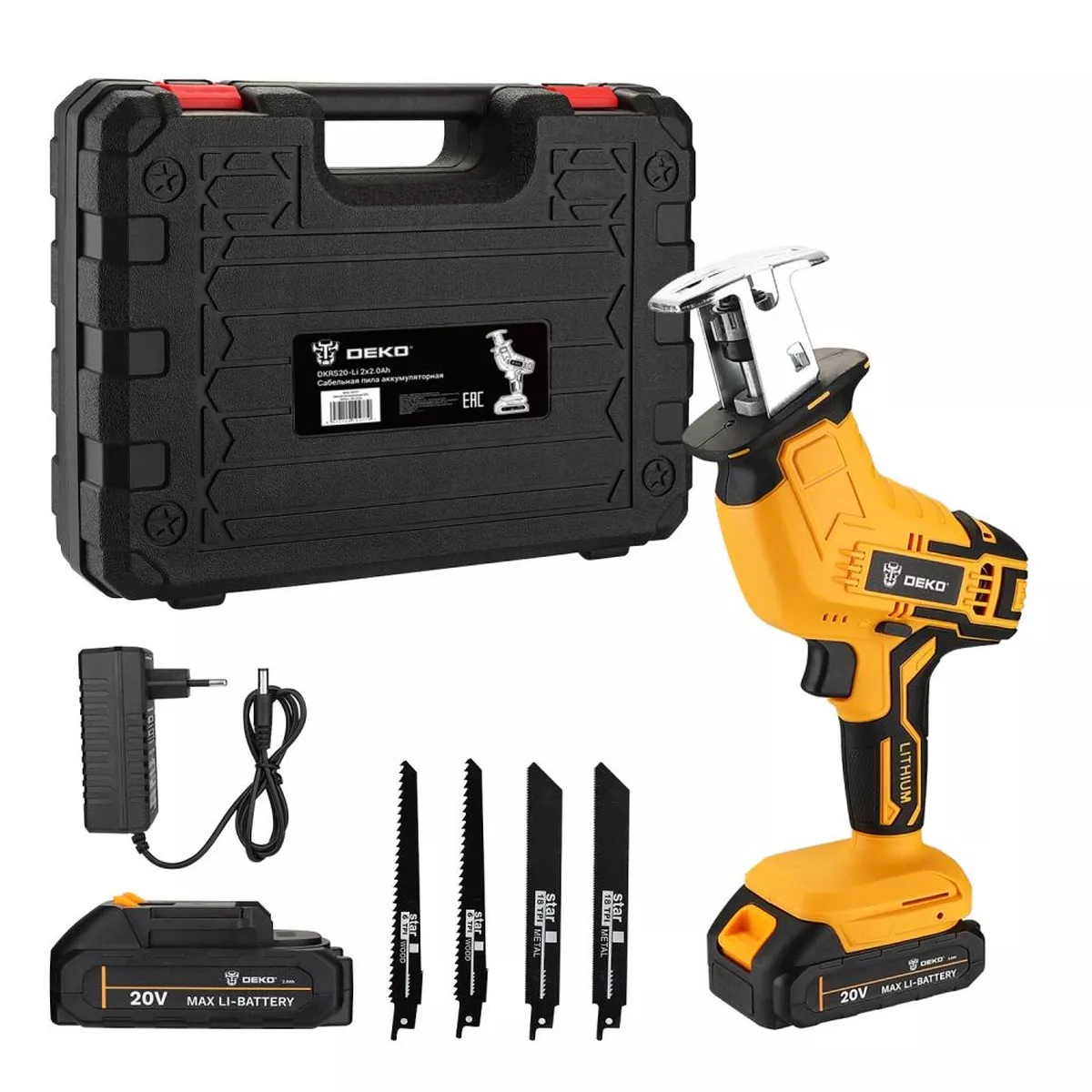 Пила сабельная аккумуляторная DEKO DKRS20-Li 20 В 2x2.0 Ач 063-4203