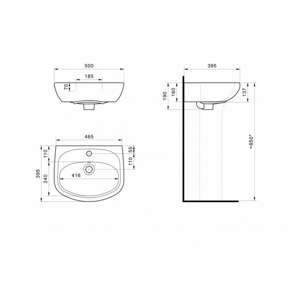 Умывальник Santek Анимо 50 500x410 мм с отверстием 1WH110452