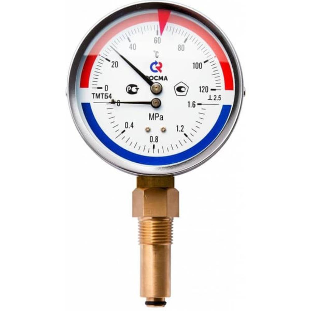 Термоманометр радиальный Росма ТМТБ-31Р.1 80 мм 16 бар 150 °C G1/2 L=46 мм НС-1229719