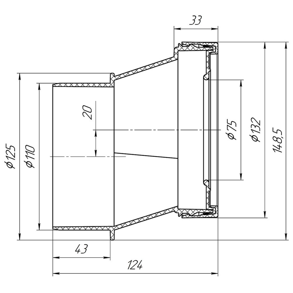 Манжета для унитаза эксцентрическая жесткая АНИ пласт W0221 смещение 20 мм