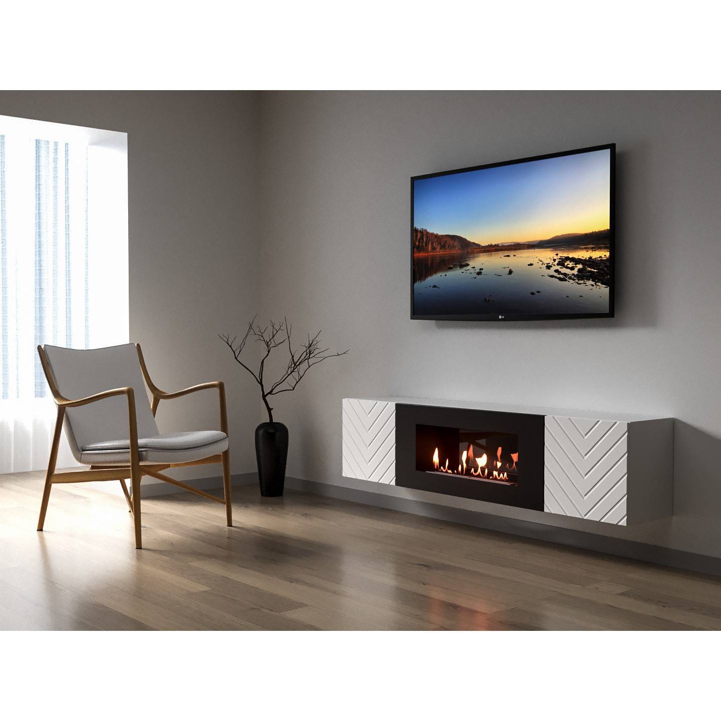 Тумба с биокамином Firelight BFP-P1700V белая 1627917