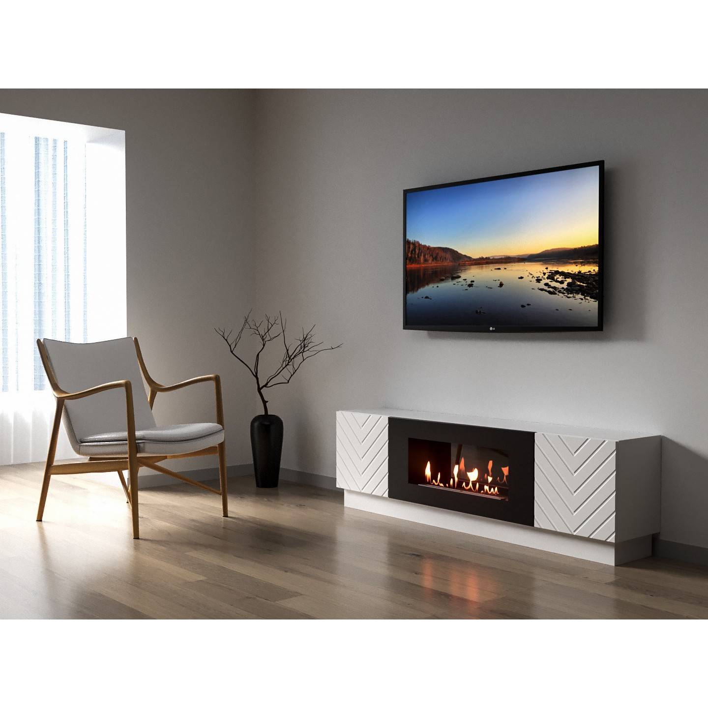 Тумба с биокамином Firelight BFP-P1700V белая 1627917