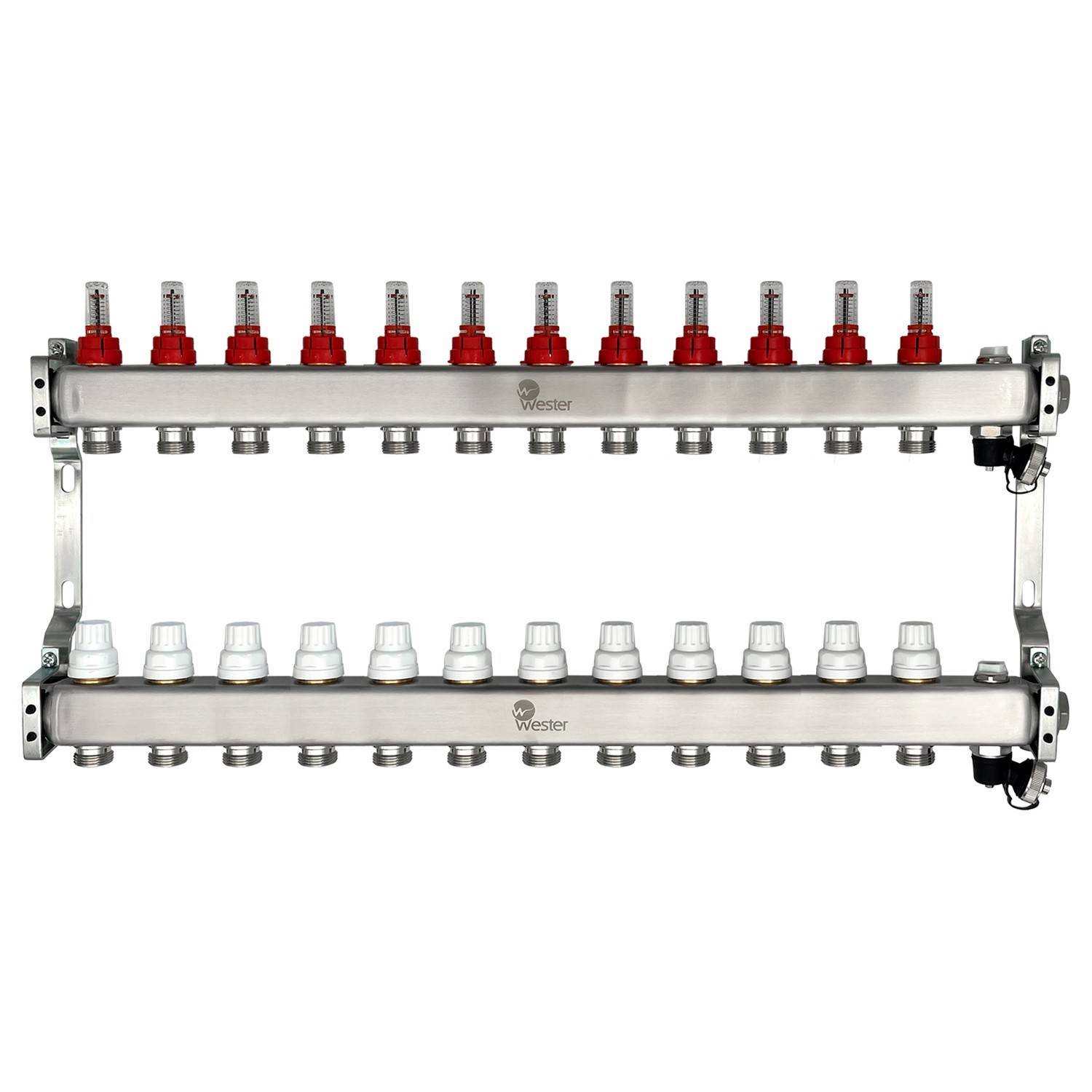 Коллекторный блок Wester 5 с расходомерами из нержавеющей стали 1x3/4 на 12 выходов MUFS12134