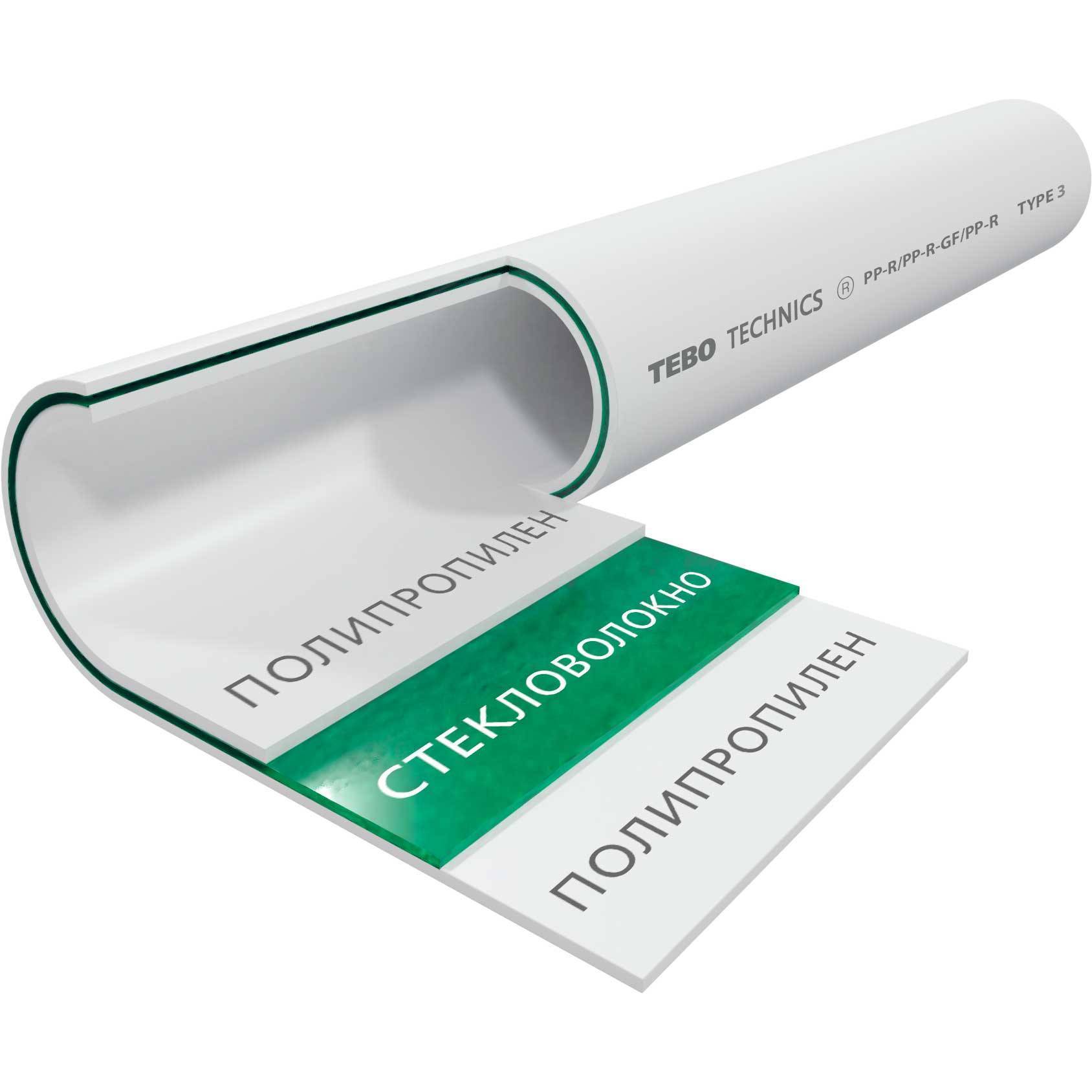 Труба полипропиленовая TEBO PP-R SDR7.4 PN16 армированная стекловолокном 32x4.4 мм штанга 4 м 1520101