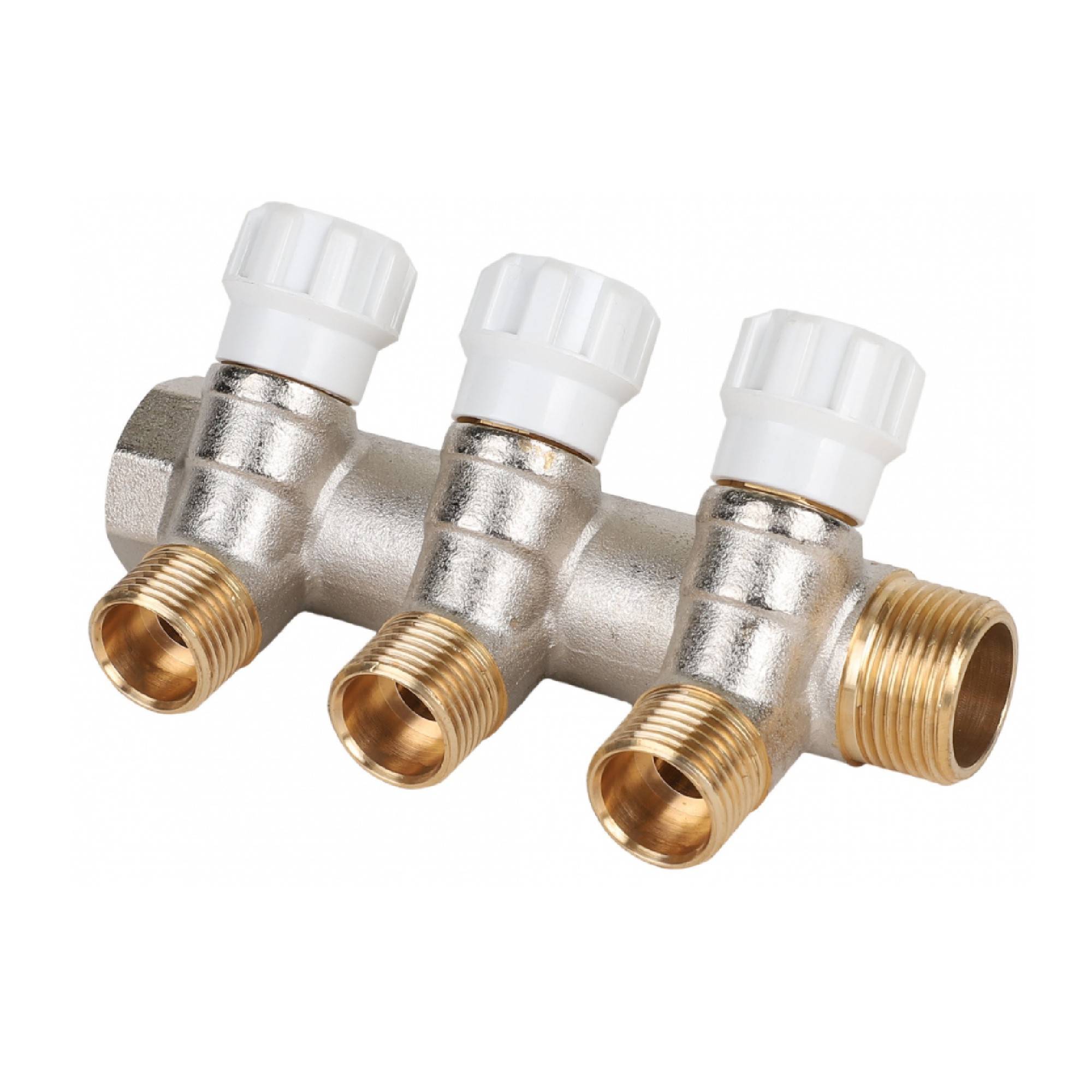 Коллектор латунный MVI 3/4 x 1/2 на 3 выхода с регулирующими вентилями AMM.403.0504