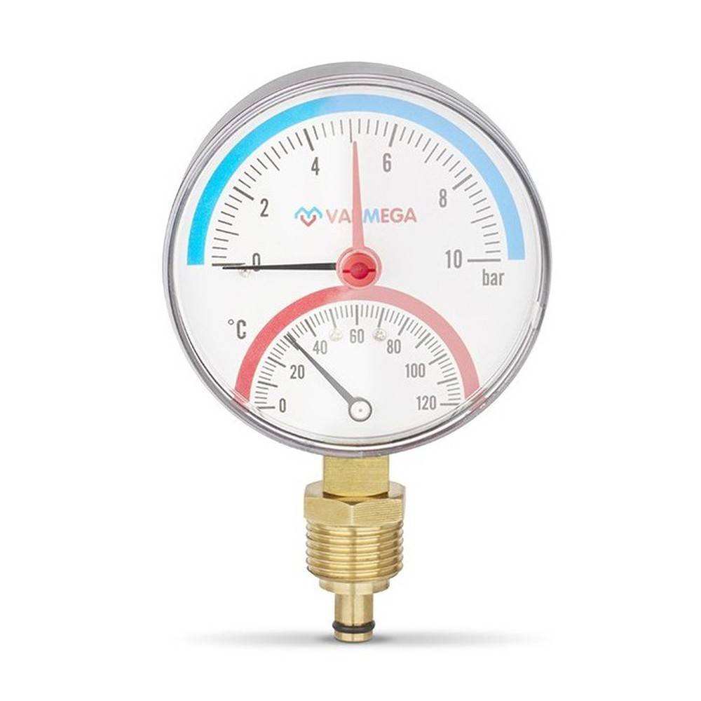 Термоманометр радиальный Varmega 80 мм 10 бар 1/2 с отсекающим клапаном VMMT07-801004
