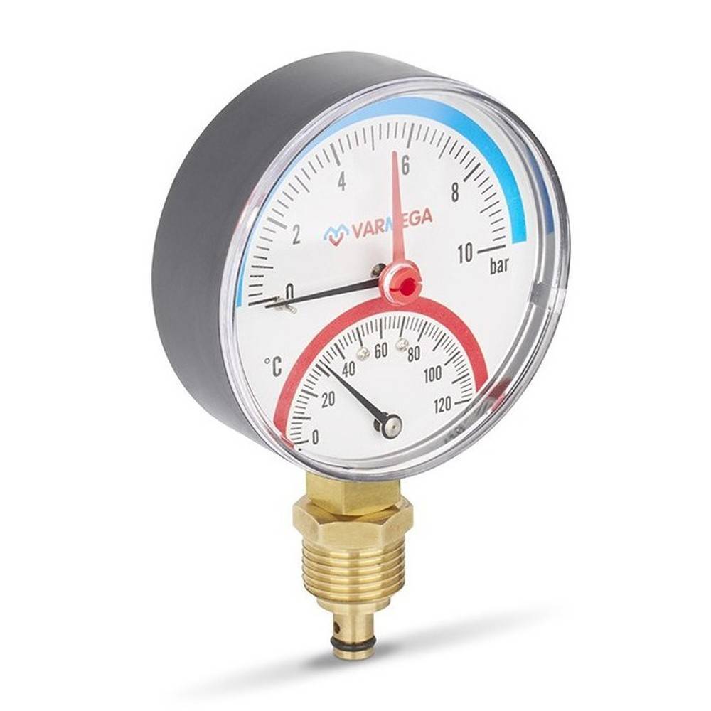 Термоманометр радиальный Varmega 80 мм 10 бар 1/2 с отсекающим клапаном VMMT07-801004