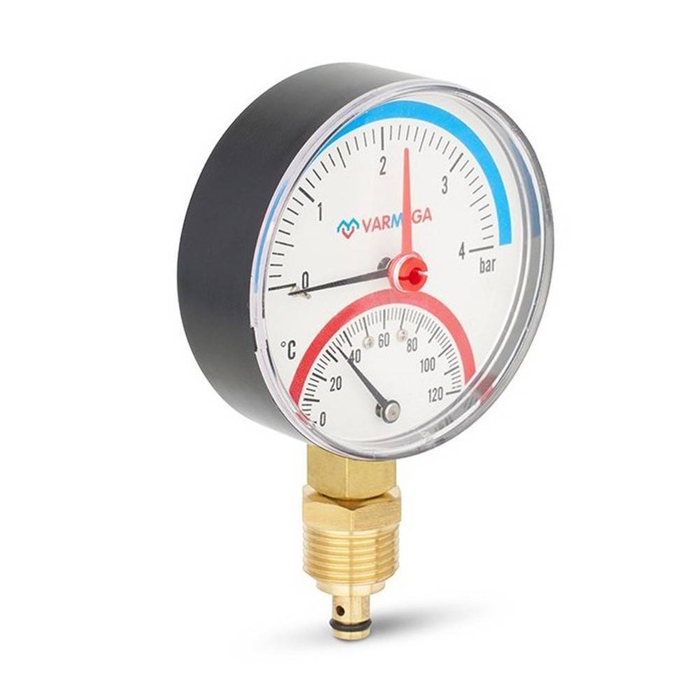 Термоманометр радиальный Varmega 80 мм 4 бар 1/2 с отсекающим клапаном VMMT07-800404