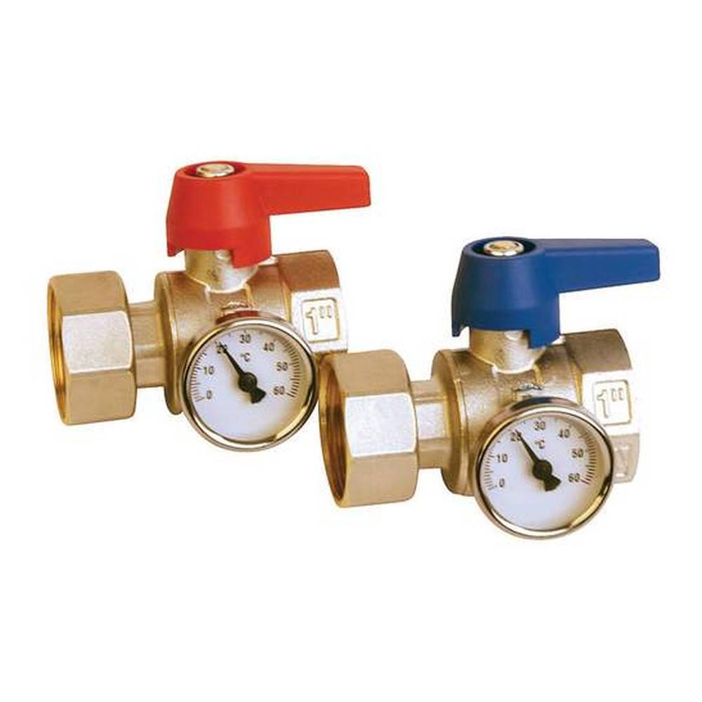 Кран шаровой Henco UFH-BTM0606-VN с накидной гайкой и термометром 1 ВР х 1 ВР никелированный комплект 2 шт UFH-BTM0606-VN