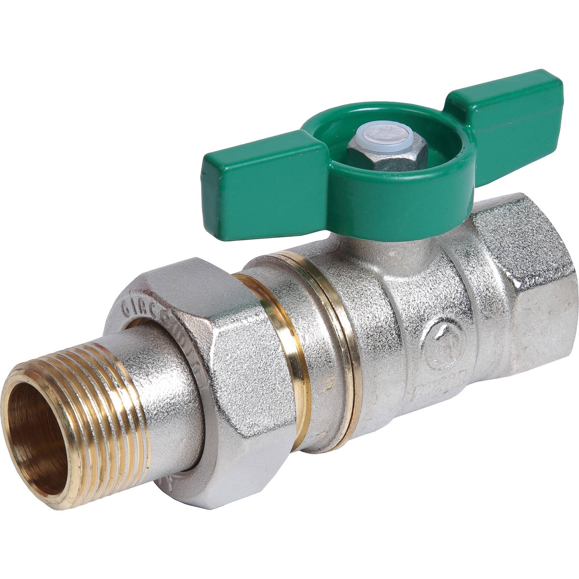 Кран шаровой Giacomini R259W 3/4 ВР-НР с отводом и зеленой ручкой-бабочкой R259WX025