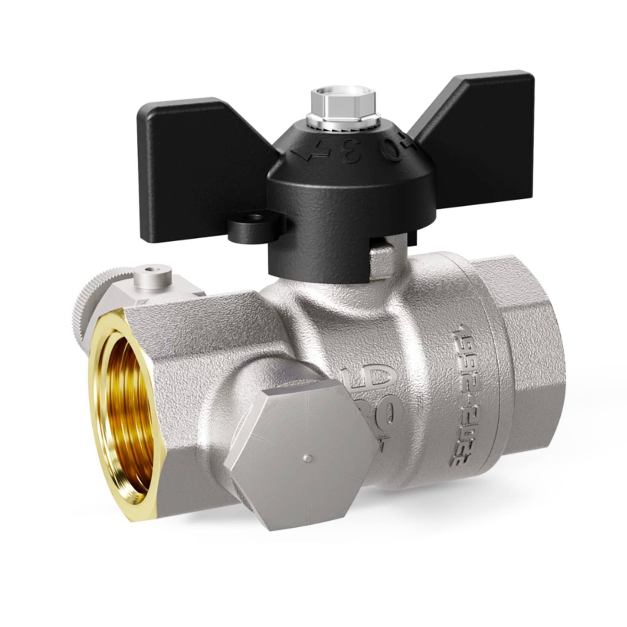 Кран шаровой латунный LD Pride 44.15.В-В.С.Б с дренажем и воздухоотводчиком бабочка 44.15.В-В.С.Б