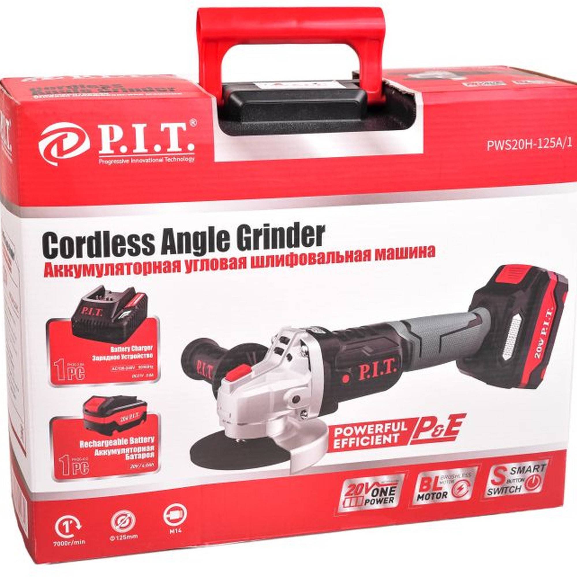 Аккумуляторная угловая шлифмашина P.I.T. PWS20H-125A/1 125 мм 20 В 1х4.0 Ач бесщеточная PWS20H-125A/1
