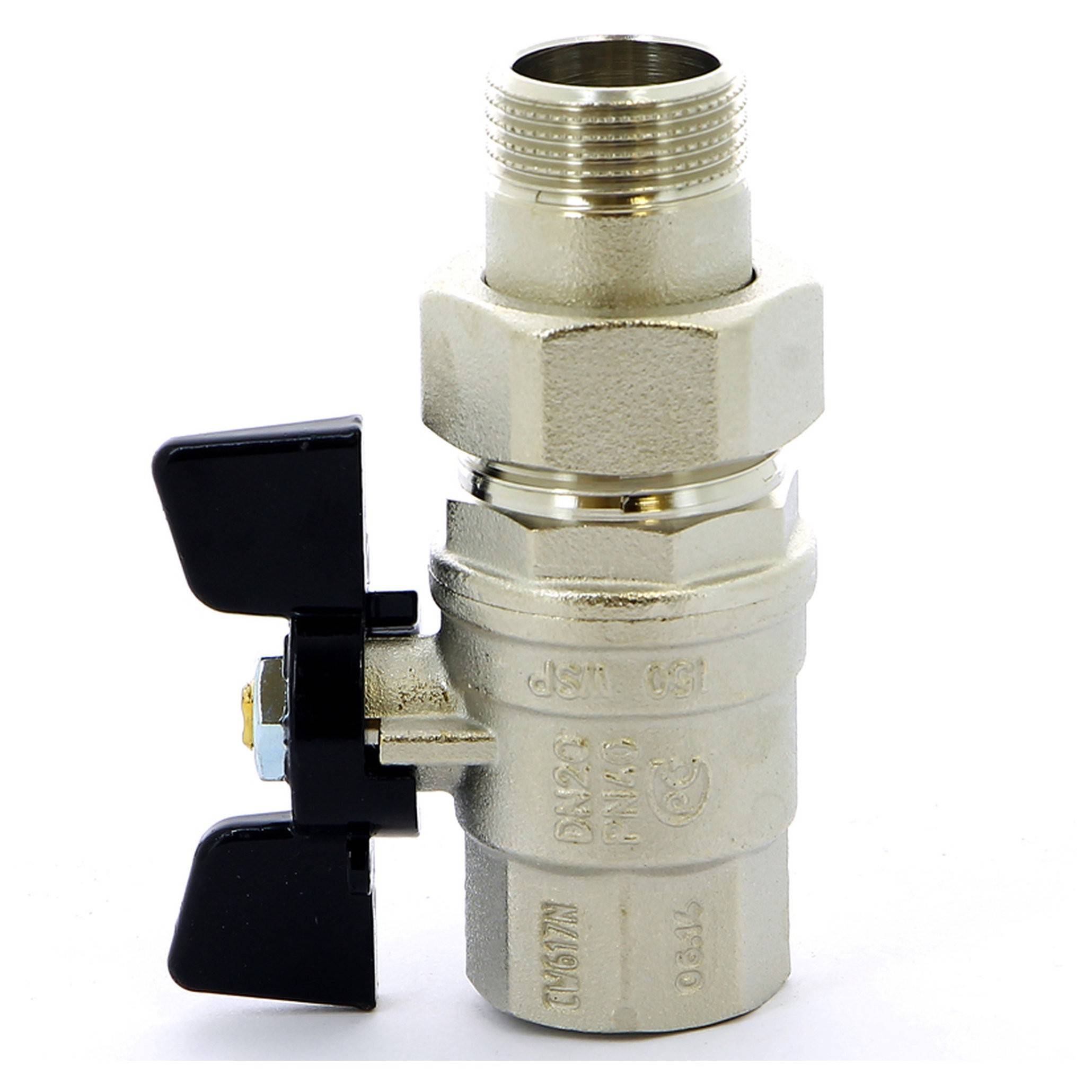 Кран шаровой BUGATTI Oregon 322 с американкой 3/4 НВ бабочка полнопроходный 3220005