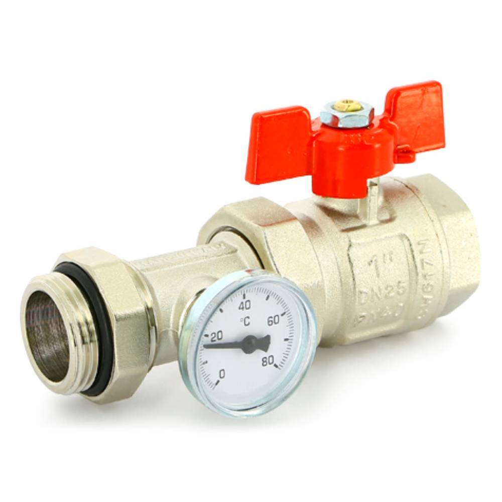 Кран шаровой латунный Uni-Fitt с термометром 1 118T4000
