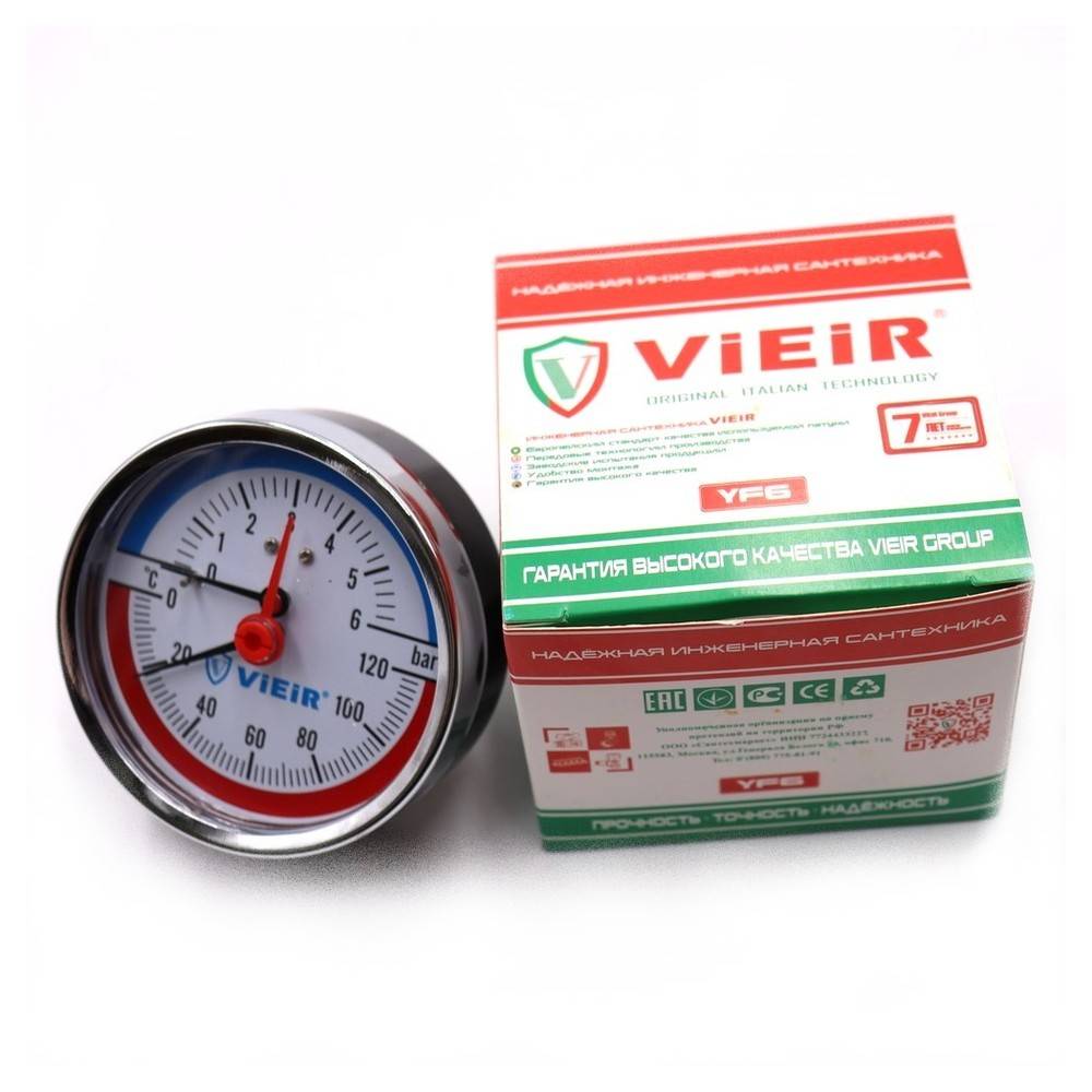 Термоманометр аксиальный Vieir 80 мм 6 бар 1/2 YF6