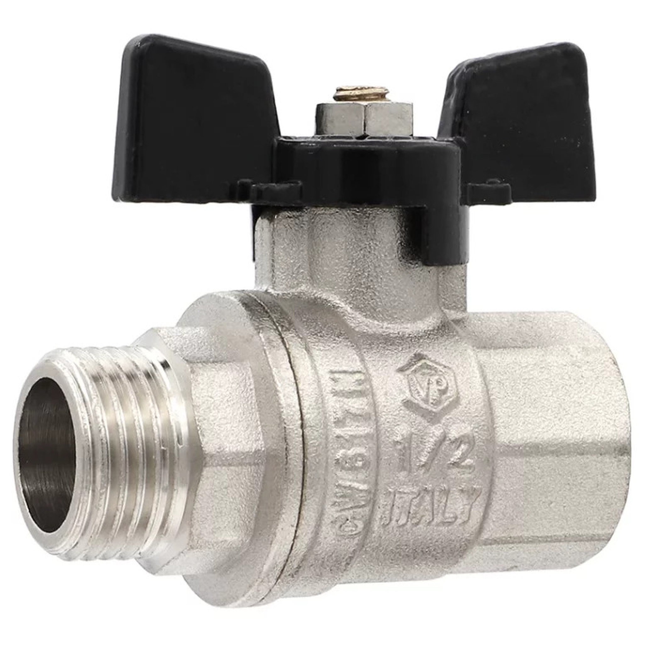 Кран шаровой ViEiR 3/4 дюйма ВВ бабочка никелированный черная ручка VP220-02