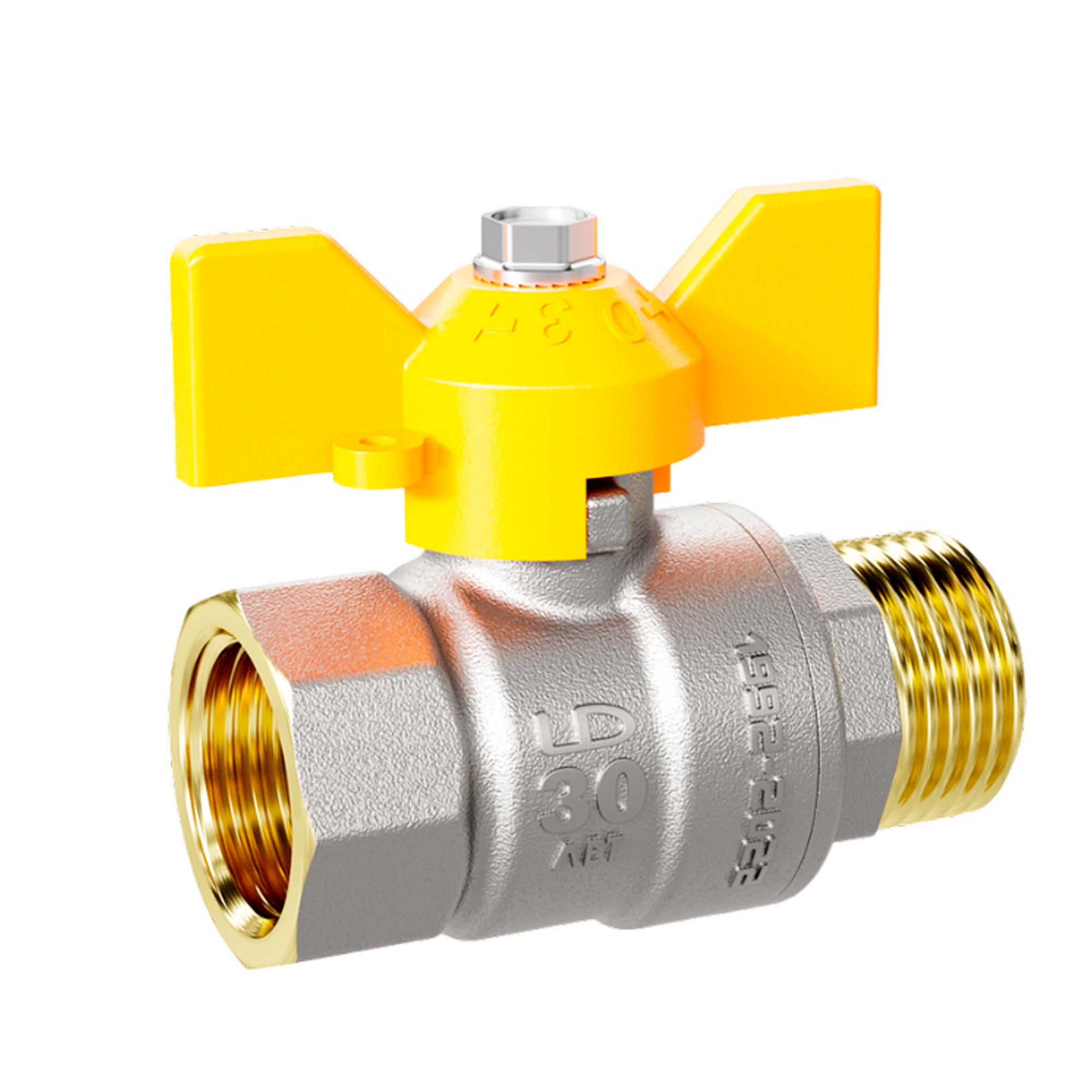 Кран шаровой латунный LD Pride GAS Ду 32 Ру 25 вн-нр бабочка с биркой 47.32.В-Н.Б GAS
