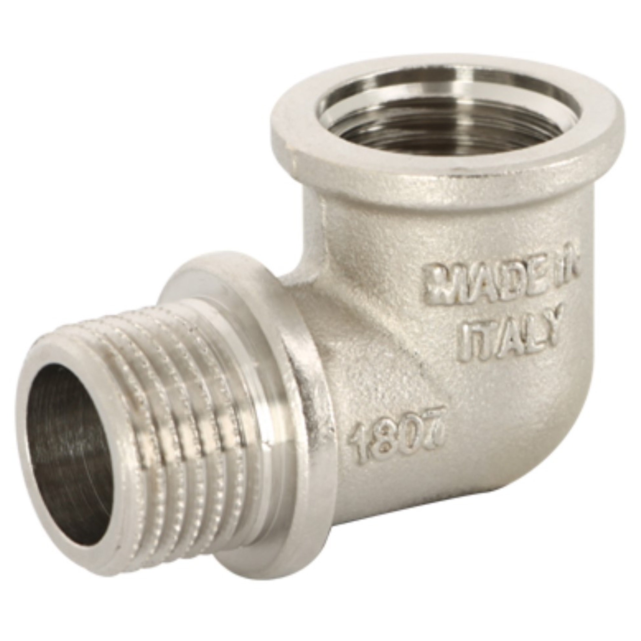 Угольник резьбовой Uni-Fitt 3/4 НР-ВР с упором никелированный 1513729