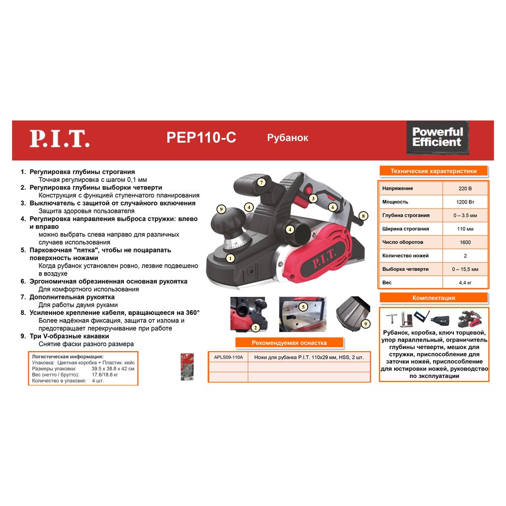 Рубанок электрический P.I.T. PEP110-C 1200 Вт 110 мм PEP110-C