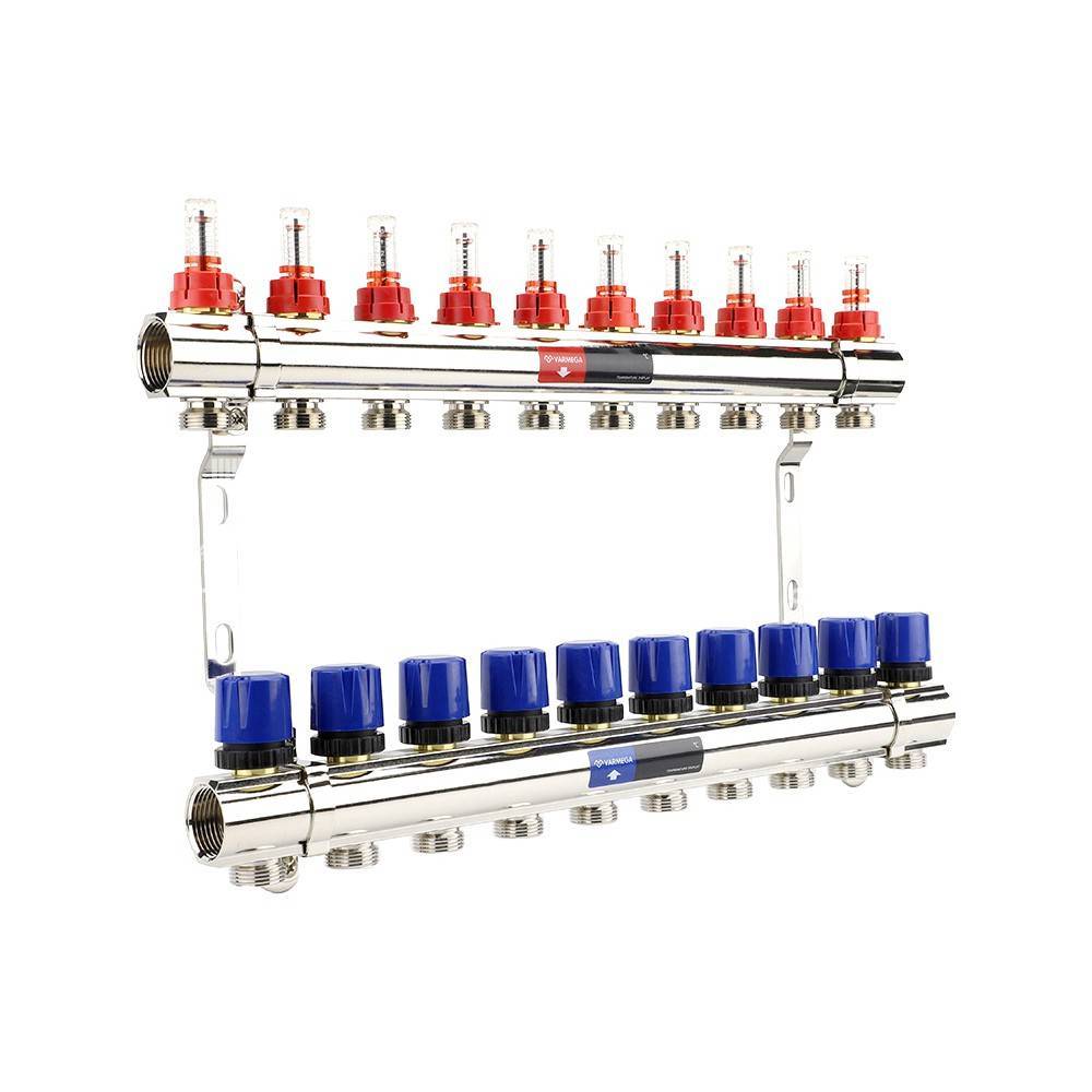 Группа коллекторная Varmega 1 x 10 выходов 3/4 EK с расходомерами латунь VM15410