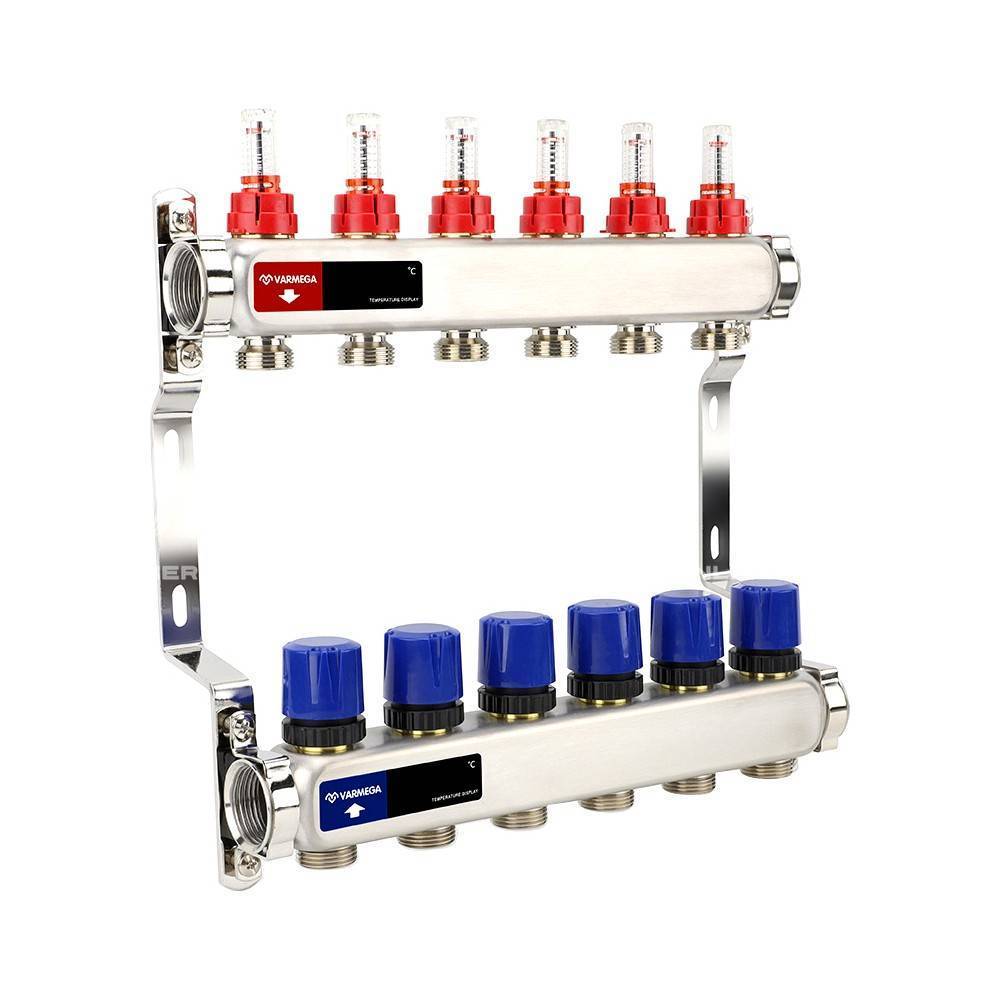 Коллекторная группа Varmega с расходомерами из нержавеющей стали 1 x 3/4 EK 6 контуров VM15106