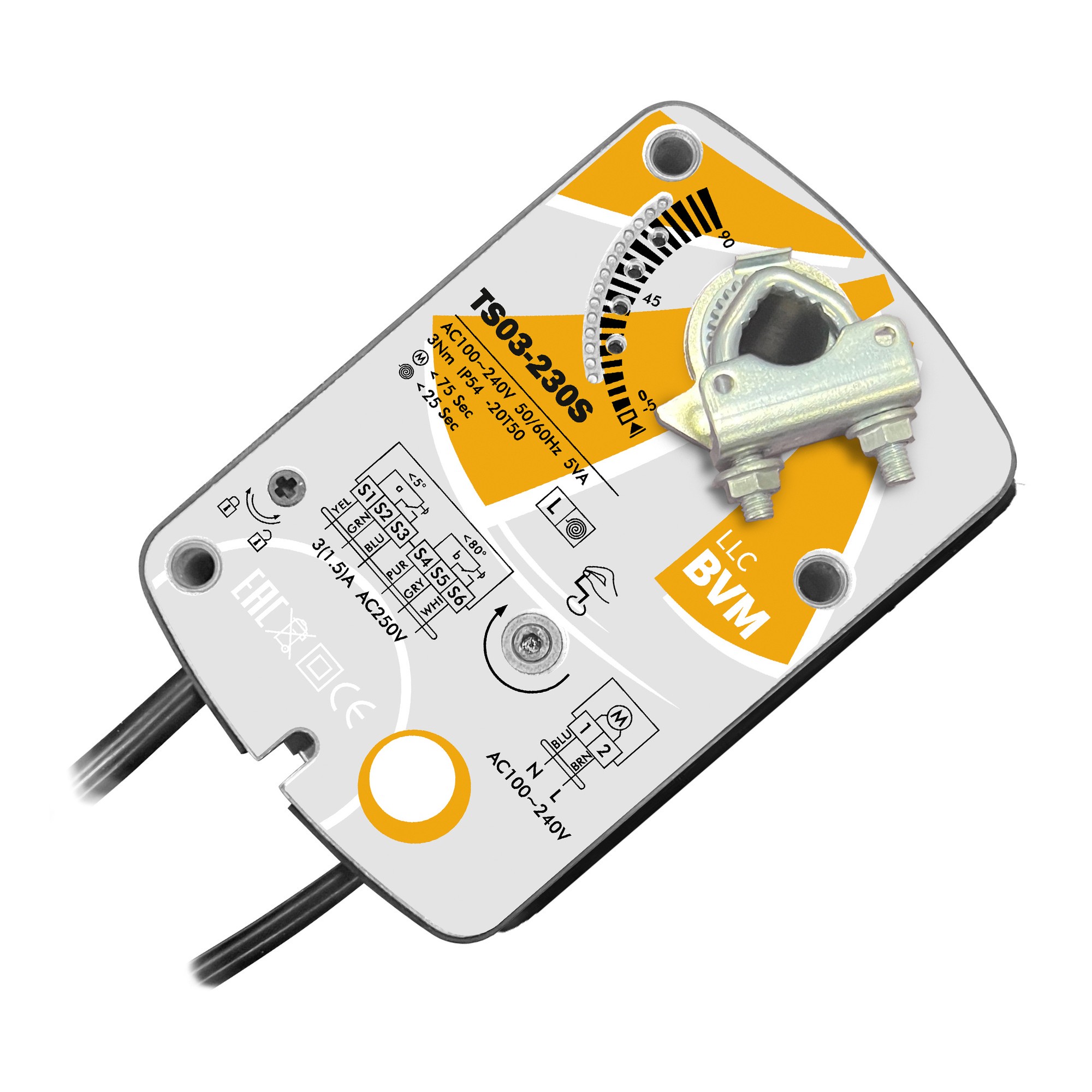 Электропривод воздушного клапана с возвратной пружиной BVM TS03-230S