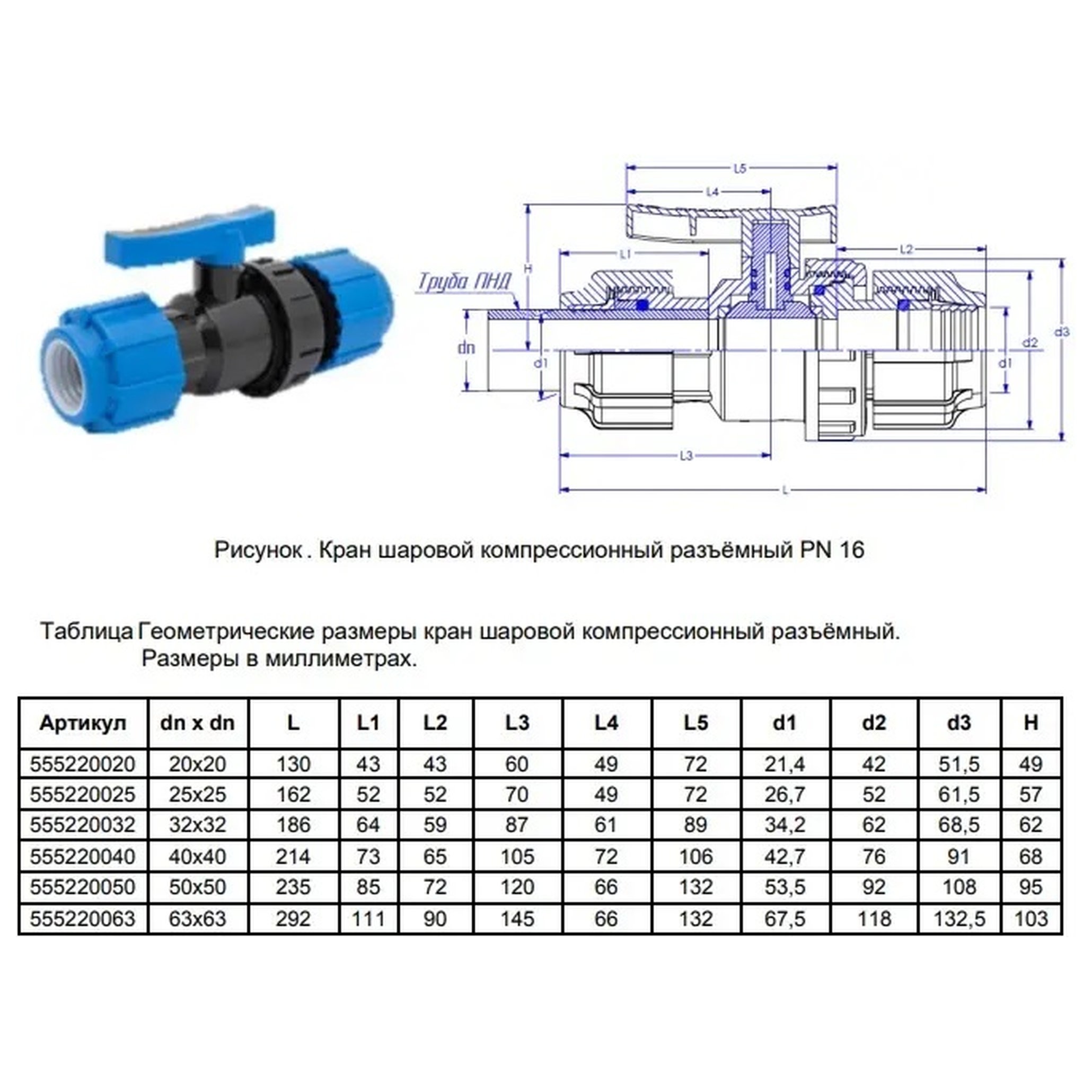Кран шаровой компрессионный разъемный ТПК-АКВА d 32 мм 555220032