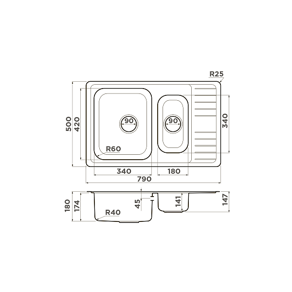 Кухонная мойка OMOIKIRI Sagami 79-2-IN нержавеющая сталь 79x50 см 4993733