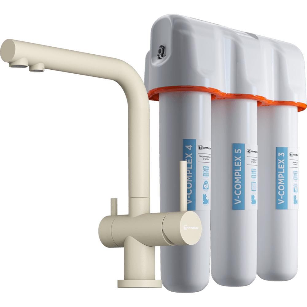 Комплект Omoikiri смеситель Nagano-P и фильтр pure drop Lite ваниль 4044.8028P