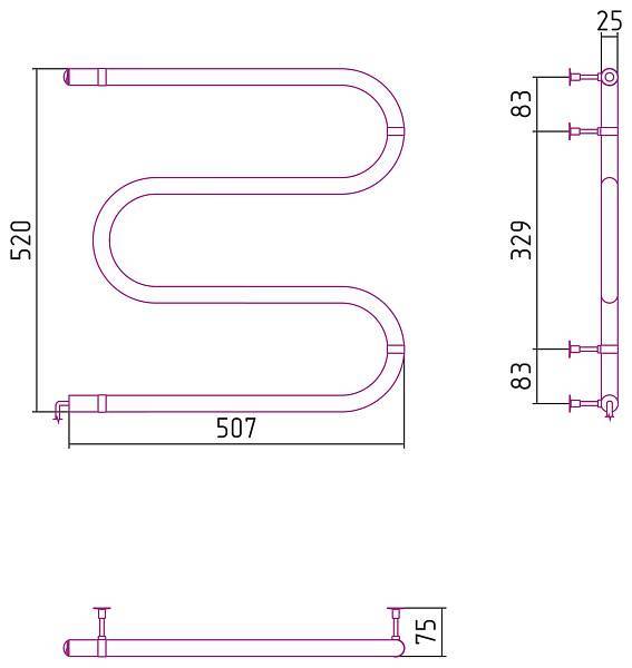 Полотенцесушитель электрический Стилье М-образный 500x500 мм 00503-5050